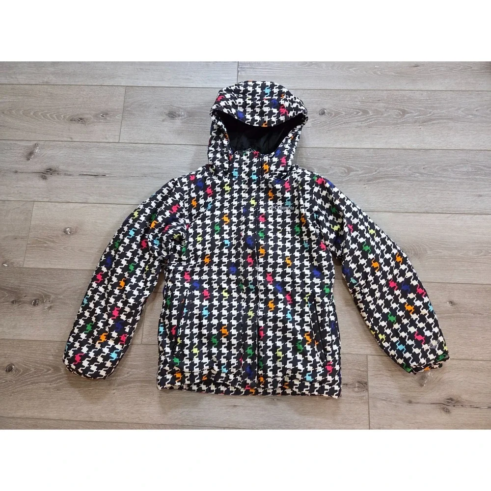 Columbia Colorful Graphic Print Insulated Winter Ski Jacket Hooded Girls 10-12